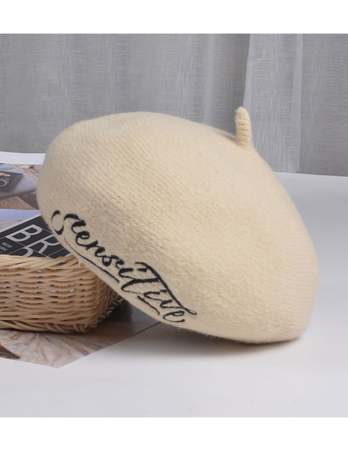 Fashion Beige Wool Solid Color Embroidered Letter Beret