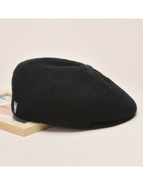 Fashion W Black Knitted Letter Embroidery Octagonal Beret