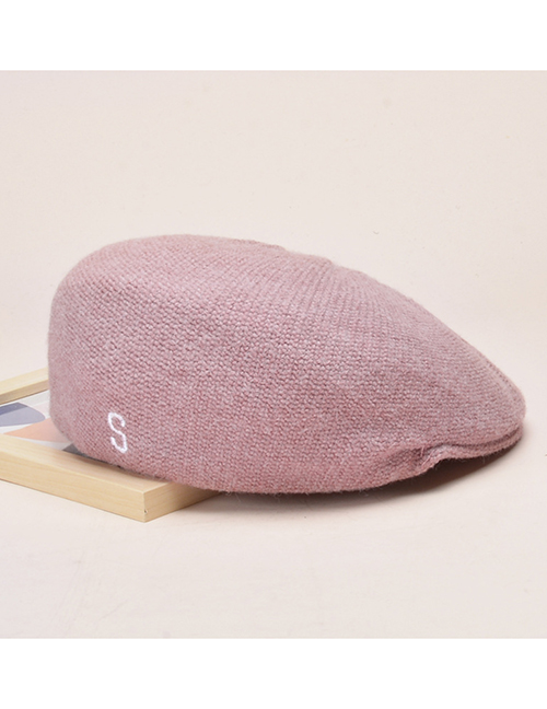 Fashion S Pink Knitted Letter Embroidery Octagonal Beret