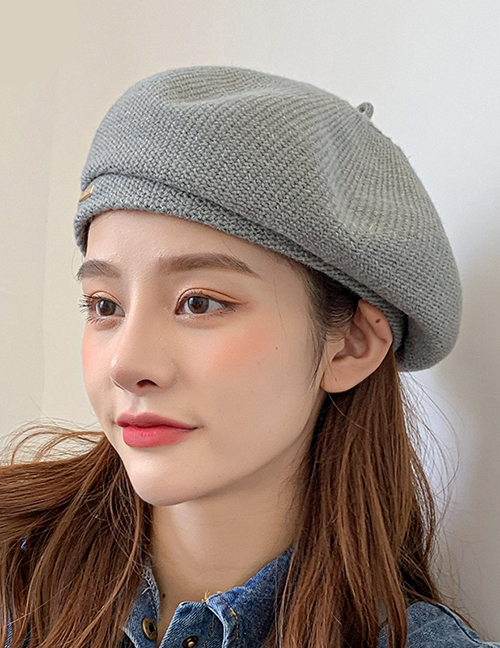 Fashion Gray Knitted Solid Color Metallic Beret