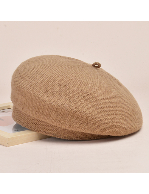 Fashion Khaki Knitted Solid Color Metallic Beret
