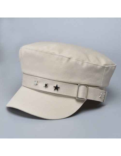 Fashion Beige Metal Five-pointed Star Solid Color Stitching Navy Hat