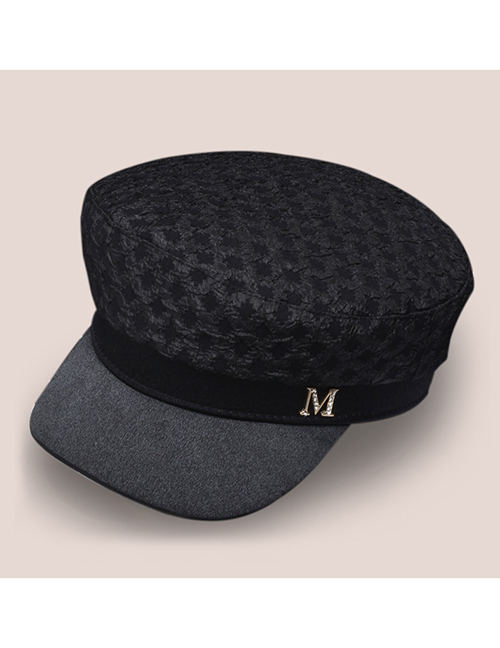 Fashion M Military Cap Black Alloy Diamond Octagonal Navy Hat With Diamond Letters