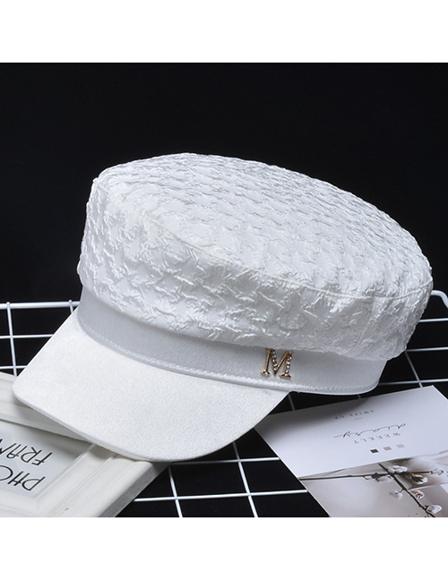 Fashion M Military Cap White Alloy Diamond Octagonal Navy Hat With Diamond Letters
