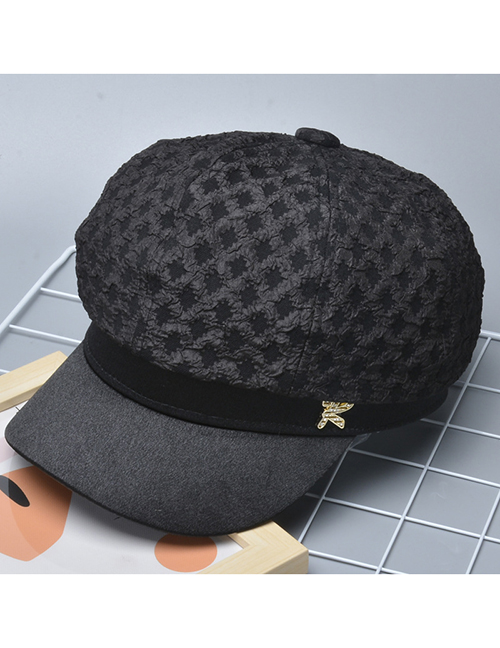 Fashion R Octagonal Hat Black Alloy Diamond Octagonal Navy Hat With Diamond Letters