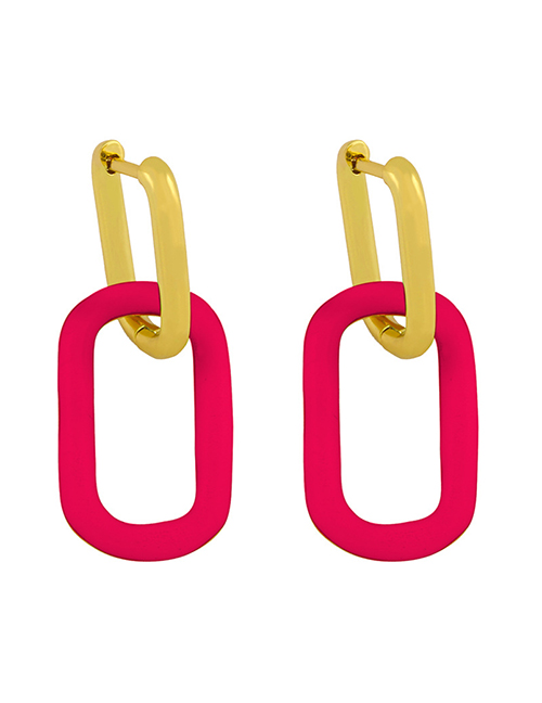 Fashion Rose Red Geometric Oval Ring Gold-plated Copper Earrings