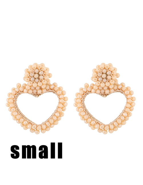 Fashion Milky White Trumpet Hand-woven Rice Beads Love Hollow Earrings