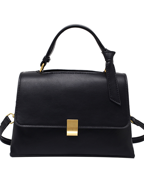 Fashion Black Lock Flap Solid Color Crossbody Shoulder Bag