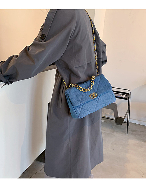 Fashion Blue Chain Lock Diamond Shoulder Messenger Bag