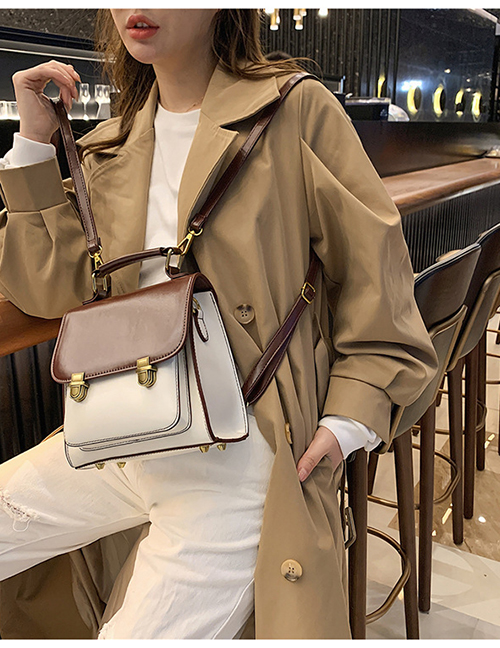 Fashion White Stitching Contrast Lock Double Shoulder Single Shoulder Messenger Bag