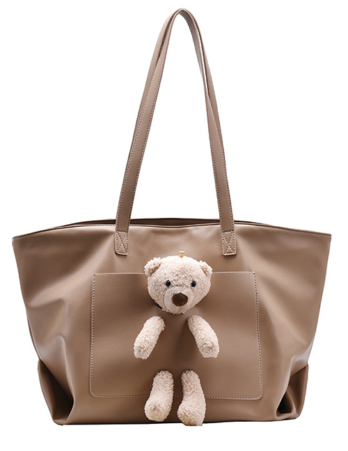 Fashion Khaki Large-capacity Bear Doll Stitching Contrast Color Shoulder Bag