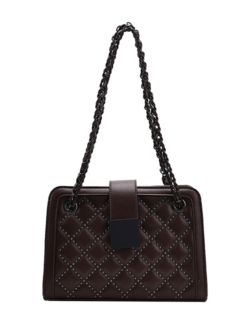 Fashion Coffee Color Studded Diamond Chain Shoulder Messenger Bag