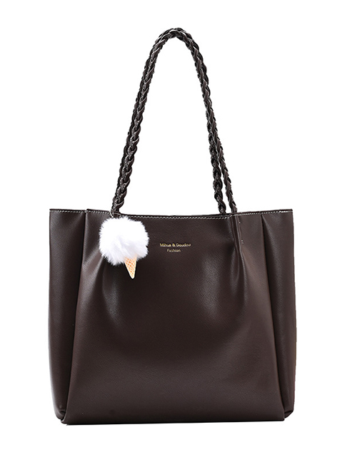Fashion Coffee Color Large Capacity Chain Gilt Letter Shoulder Bag