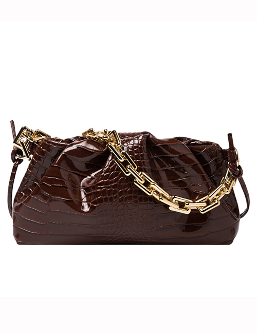 Fashion Coffee Color Crocodile Pattern Chain Shoulder Crossbody Bag