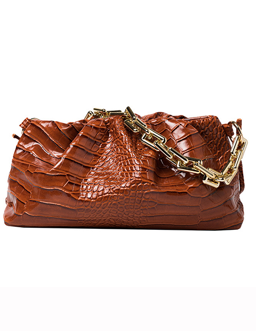 Fashion Brown Crocodile Pattern Chain Shoulder Crossbody Bag