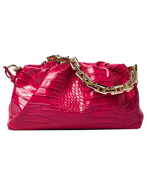 Fashion Rose Red Crocodile Pattern Chain Shoulder Crossbody Bag