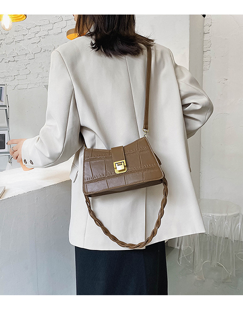 Fashion Khaki Stone Pattern Lock Shoulder Crossbody Bag