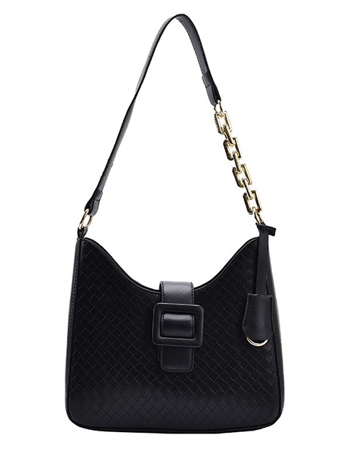 Fashion Black Woven Solid Color Chain Crossbody Bag