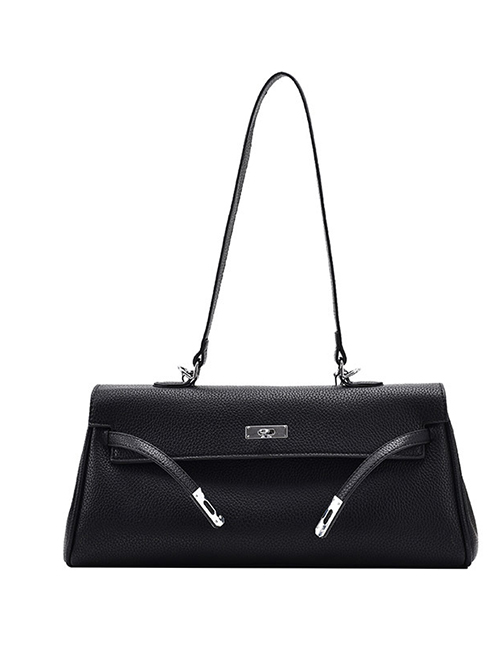 Fashion Black Locking Solid Color Flap One-shoulder Crossbody Bag