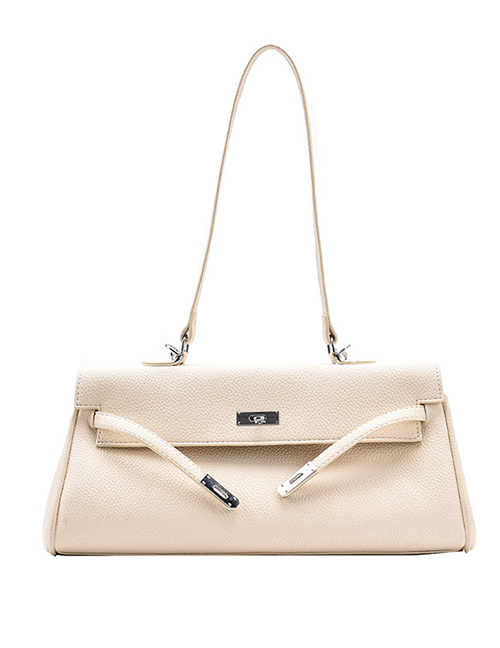 Fashion Creamy-white Lock Solid Color Flap One-shoulder Crossbody Bag