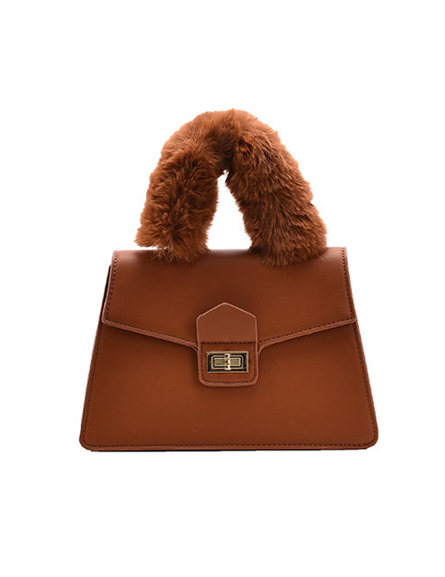 Fashion Brown Plush Lock Solid Color Diagonal Shoulder Bag