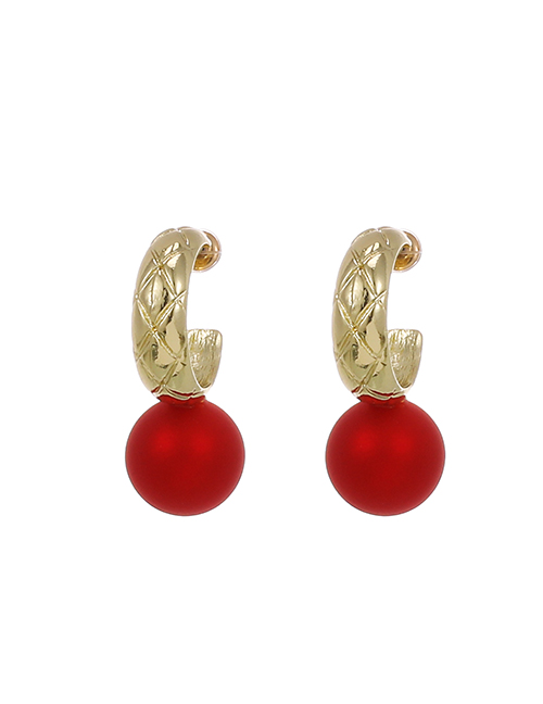 Fashion Red Alloy Pearl Geometric Stud Earrings