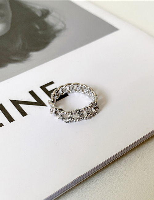 Fashion Silver-diamond Chain Alloy Twist Ring With Diamonds
