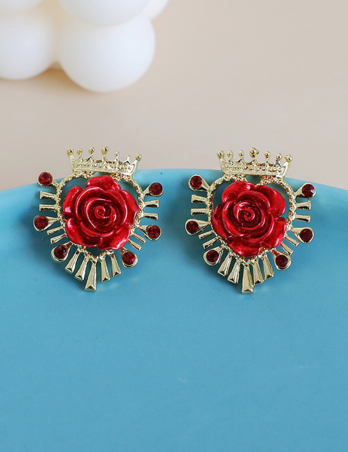 Fashion Gold Color Bright Gold Alloy Rhinestone Love Flower Earrings