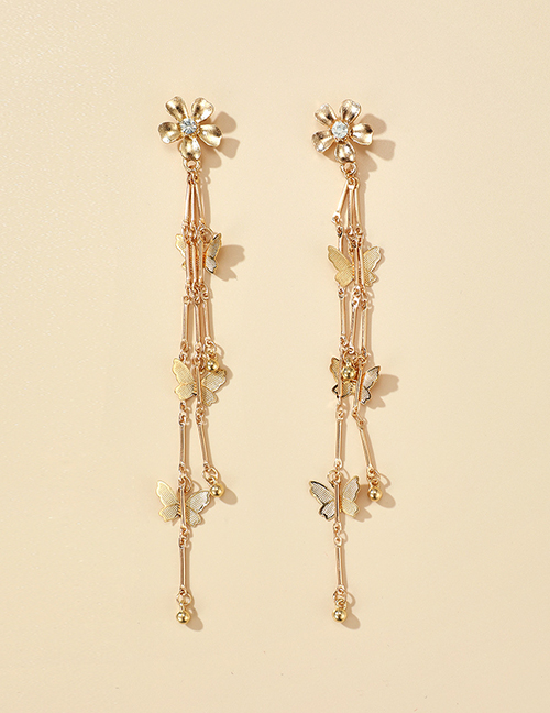 Fashion Golden Flower Tassel Butterfly Alloy Earrings