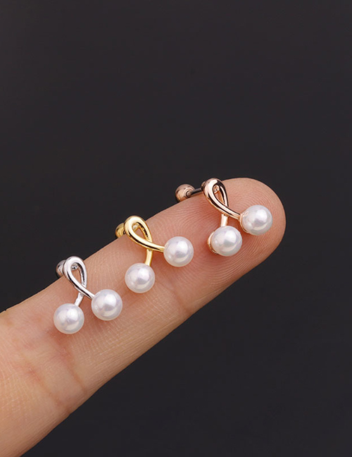 Fashion Cross Rose Gold Stainless Steel Screw Pearl And Diamond Geometric Earrings