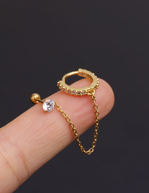 Fashion 8mm Gold Double Pierced Micro-inlaid Zircon Geometric Conjoined Earrings