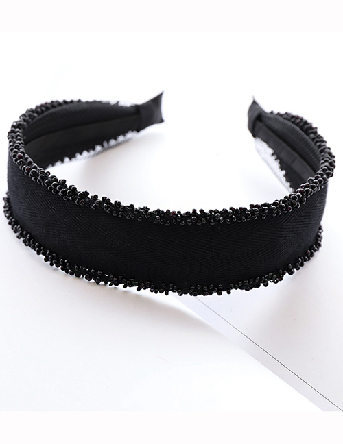 Fashion Black Rice Bead Ribbon Flat Headband Wide-brimmed Headband With Ribbon Bow