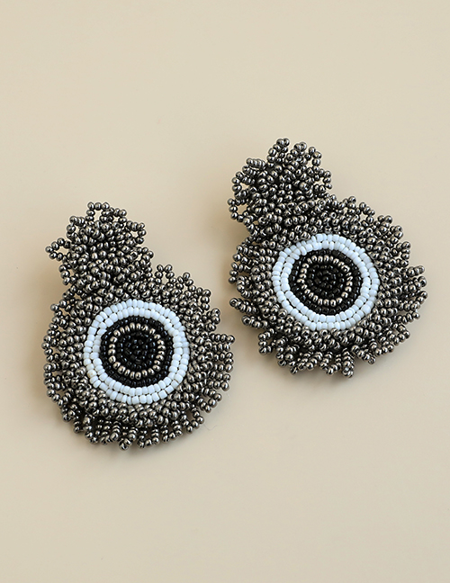 Fashion Silver Non-woven Rice Beads Round Earrings