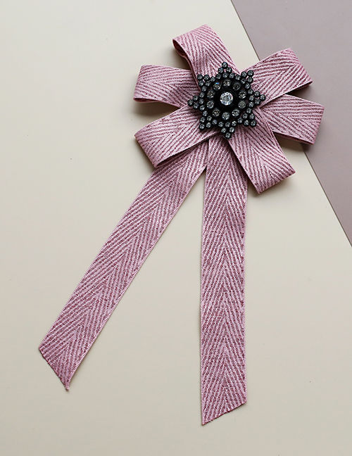 Fashion Pink Fabric Diamond Octagonal Bow Tie Brooch