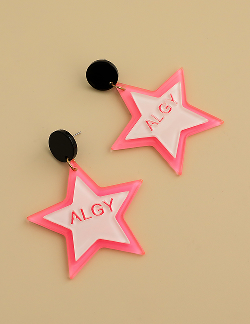 Fashion Pink Resin Letter Five-pointed Star Earrings