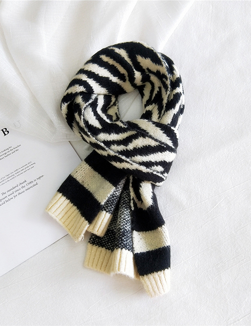 Fashion Zebra Grain Rice Zebra Print Contrast Wool Knit Scarf
