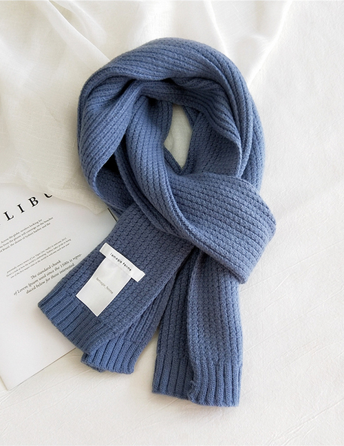 Fashion Blue Letter Logo Thick Knitted Solid Color Scarf