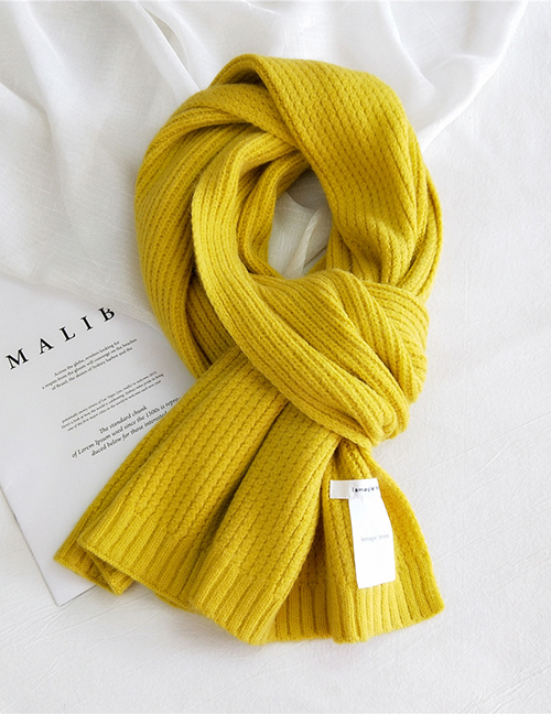 Fashion Yellow Letter Logo Thick Knitted Solid Color Scarf