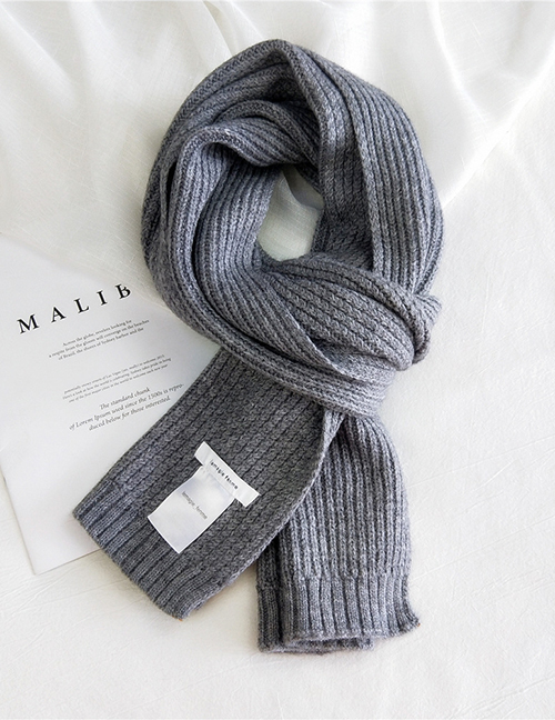 Fashion Gray Letter Logo Thick Knitted Solid Color Scarf