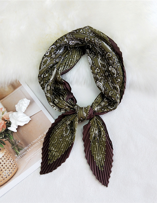 Fashion Wrinkled Butterfly Waist Flower Green Pressed Crepe Imitation Silk Printed Contrasting Small Square Scarf