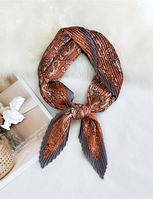 Fashion Wrinkled Butterfly Waist Orange Pressed Crepe Imitation Silk Printed Contrast Small Square Scarf