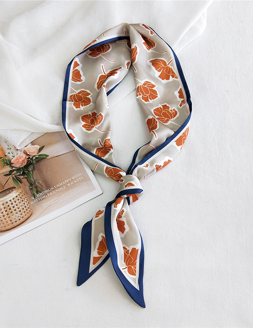 Fashion California Poppy Khaki Imitation Silk Flower Print Hit Color Small Long Narrow Silk Scarf