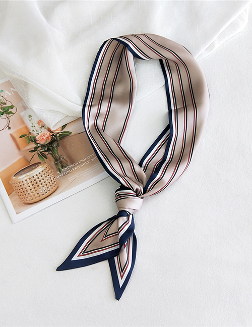 Fashion Thin Wire Frame Box Khaki Imitation Silk Flower Printing Contrast Small Long Narrow Silk Scarf