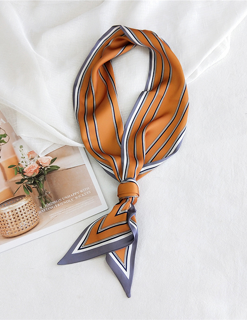 Fashion Thin Wire Frame Orange Imitation Silk Flower Printing Contrast Small Long Narrow Silk Scarf