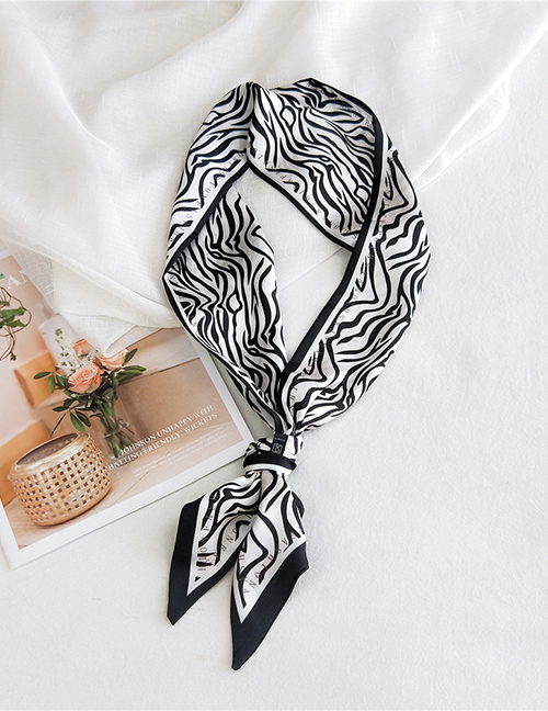 Fashion Zebra Alphabet With Black Border Imitation Silk Flower Print Hit Color Small Long Narrow Silk Scarf