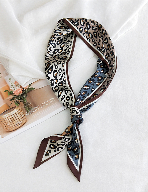 Fashion Leopard Print Imitation Silk Flower Print Hit Color Small Long Narrow Silk Scarf