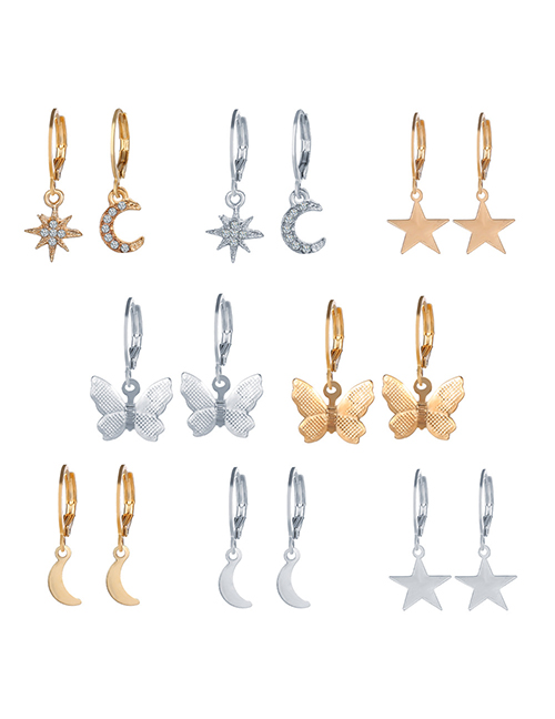Fashion Color Mixing Butterfly Moon Alloy Ear Set