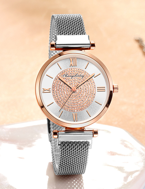 Fashion Silver Color Roman Scale Gypsophila Magnet Quartz Watch