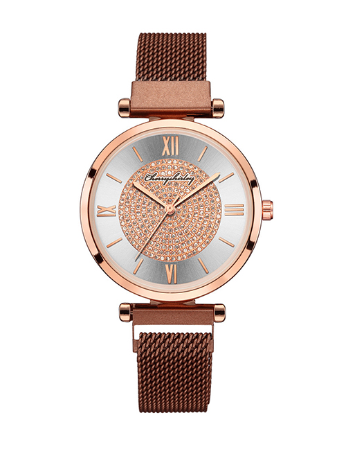 Fashion Brown Roman Scale Gypsophila Magnet Quartz Watch