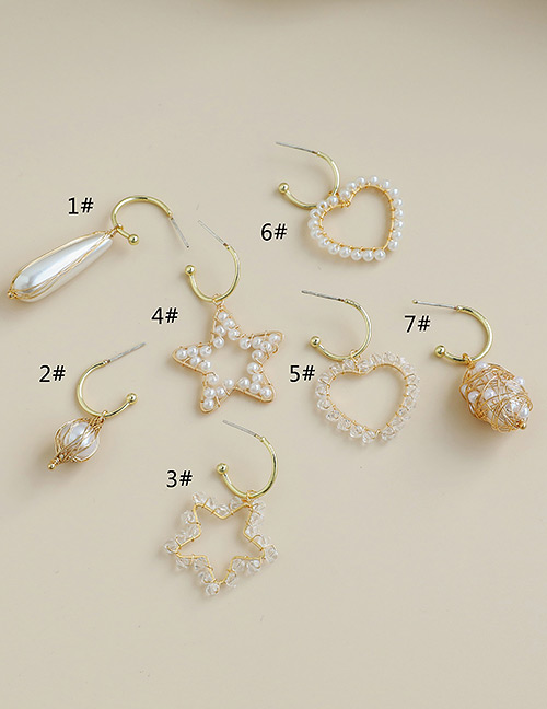 Fashion 6# Alloy Pearl Love Stud Earrings